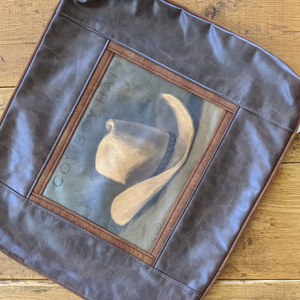 Cowboy Hat Faux Leather Throw Pillow, NWT